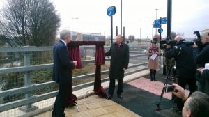 Rt Hon Andrew Jones MP, Parliamentary Under Secretary of State for Transport, officially opening the new Rapid Bus Transit Scheme from Meadowhall Interchange to Rotherham Town Centre, December 2016